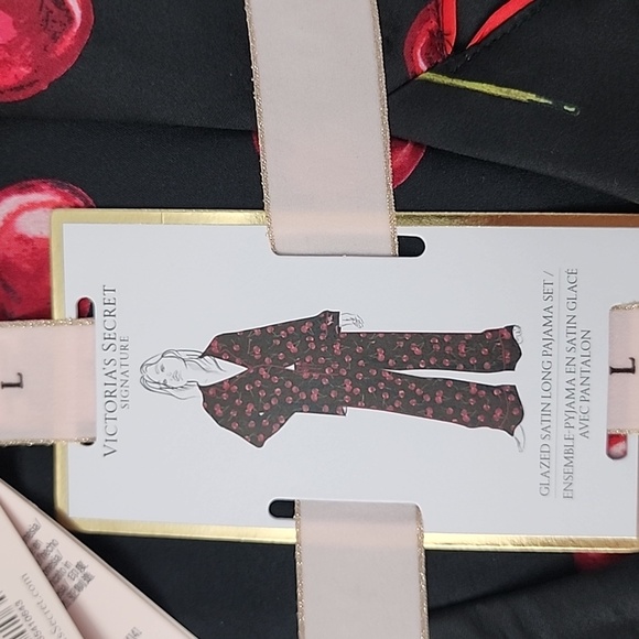 Victoria's Secret Signature Satin Long Pajama Set Cherries Size L Large NWT - Picture 2 of 5